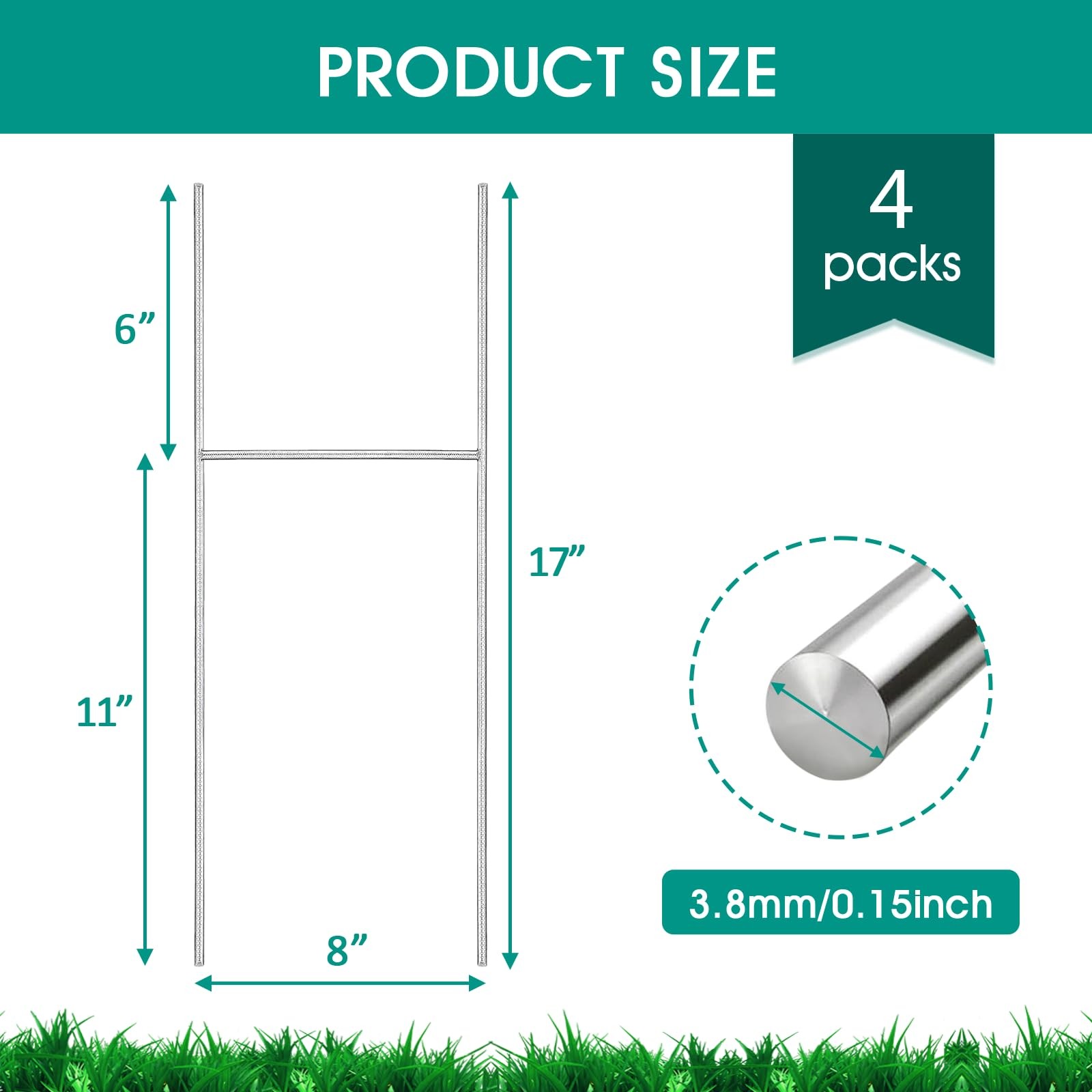 GUGEMEI 4 Pack Yard Sign Stakes Metal, 17X8 INCH Heavy INCH-4PCS, Silver