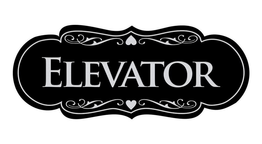 1 Pack Large Black/Silver Elevator Sign, Designer, Wall, Door, Office, Hotel