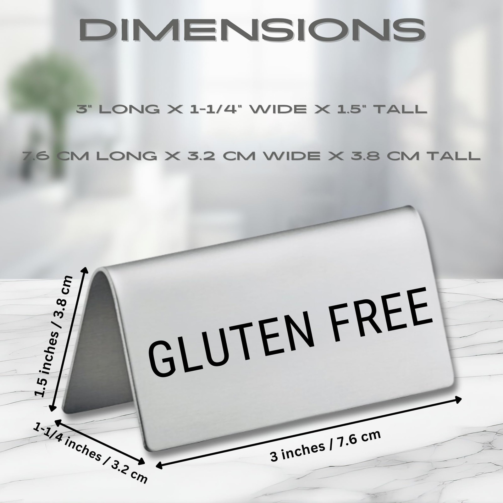 Gluten Free Stainless Steel Metal Table Tent Sign – 3&Prime; x 1-1/2&Prime; – Table Top S…