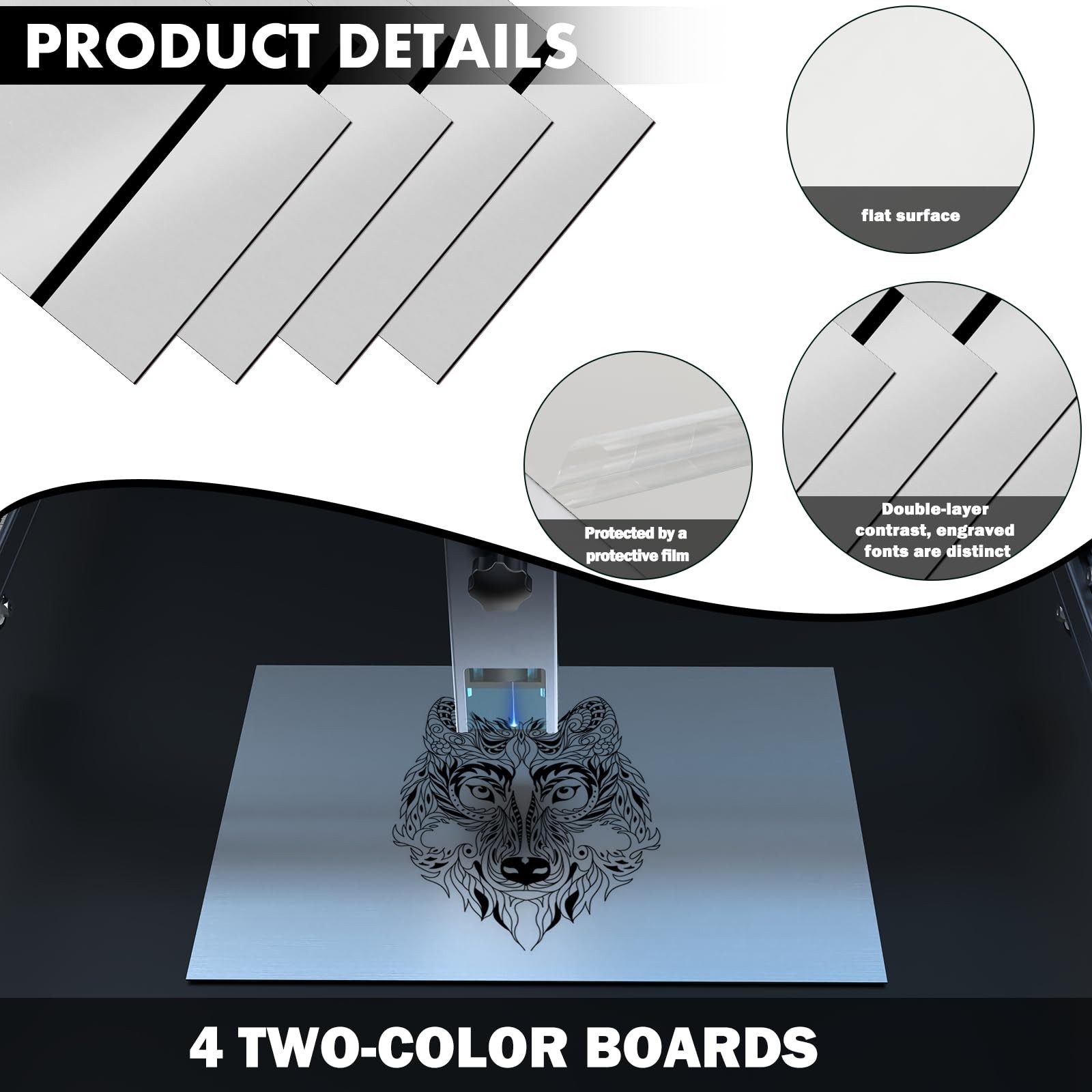 4 Pack Mirror Silver Black 12×8 In Laser Engraving Double Color ABS Sheets