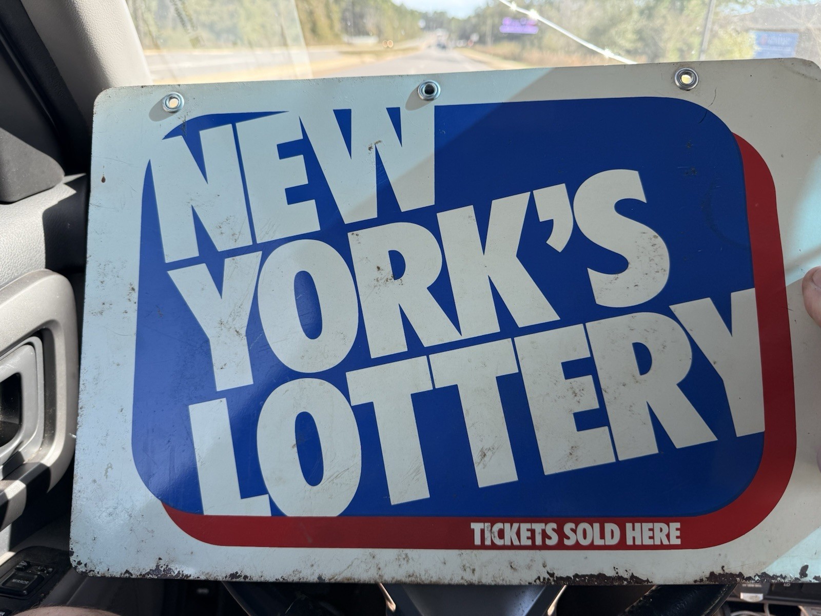 Vintage Original New York State Lottery Sign Double Sided Sign 24×18. man cave