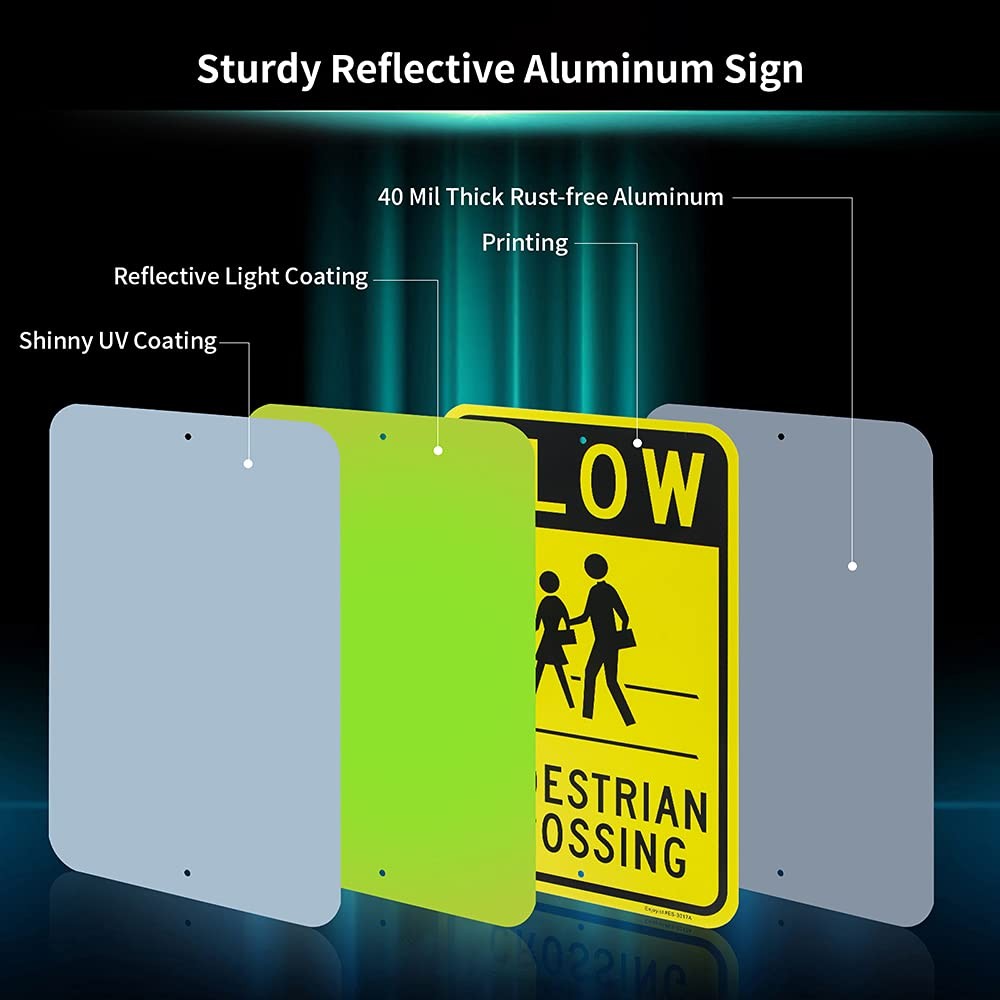 2-Pack Large Slow Pedestrian Crossing Sign, 18&Prime;x 12&Prime; .040 Aluminum Reflective…