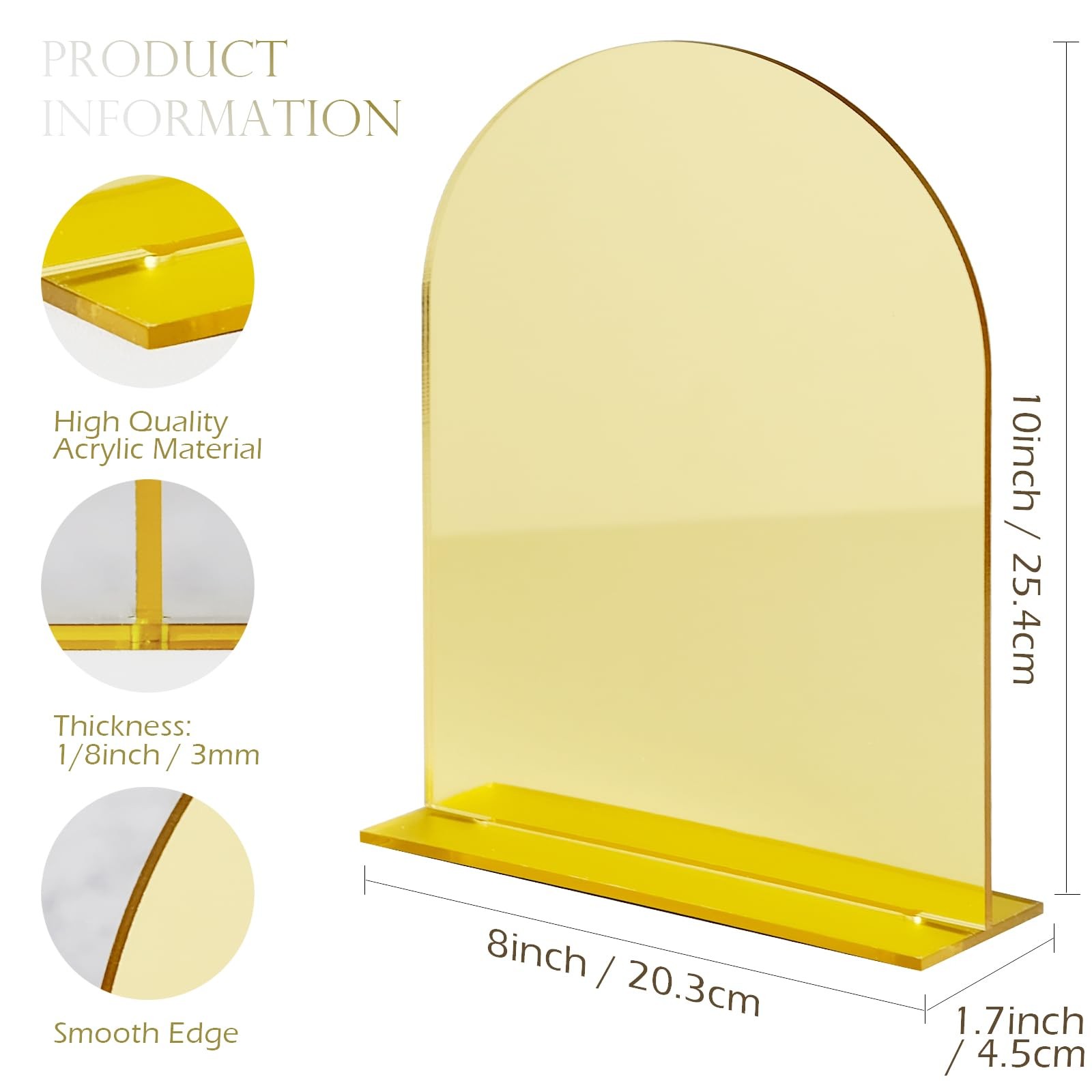 Blank Arch Acrylic Signs 5-Pack, 8×10 Inch, Gold Mirror, Stands, DIY, Wedding