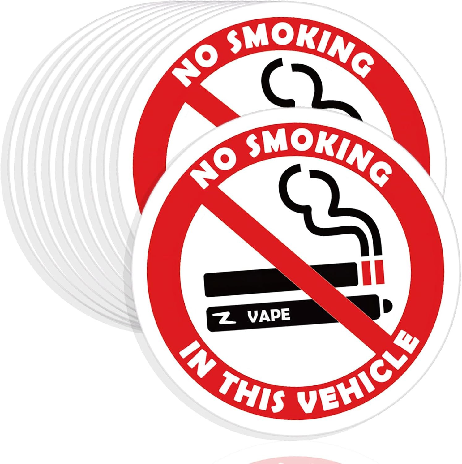 10 Pack No Smoking in This Vehicle Sign Sticker, 2 Inch No Smoking Sign round…