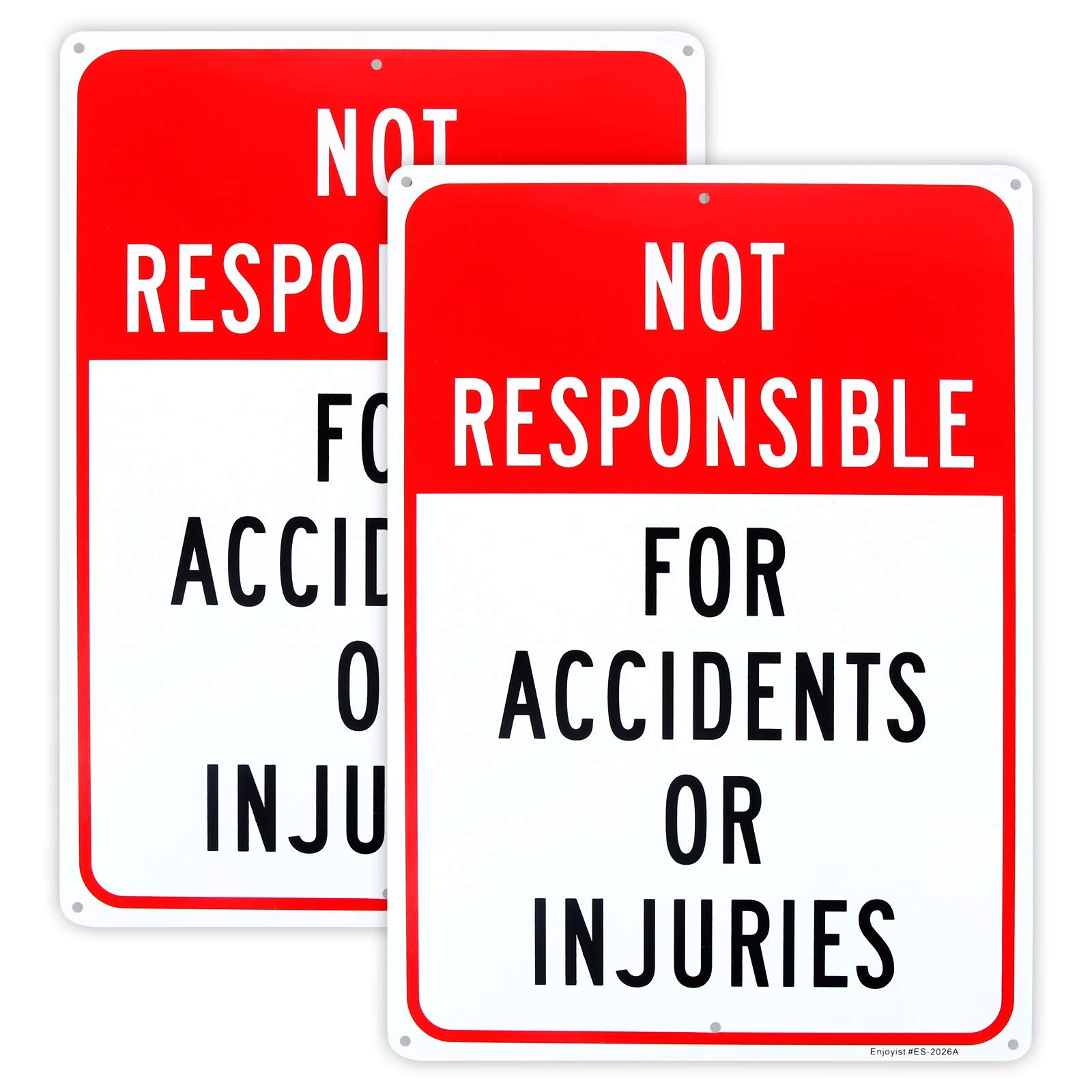 2 Pack Not Responsible for Accidents or Injuries Signï¼ŒEnter 12 » x 8 », Red