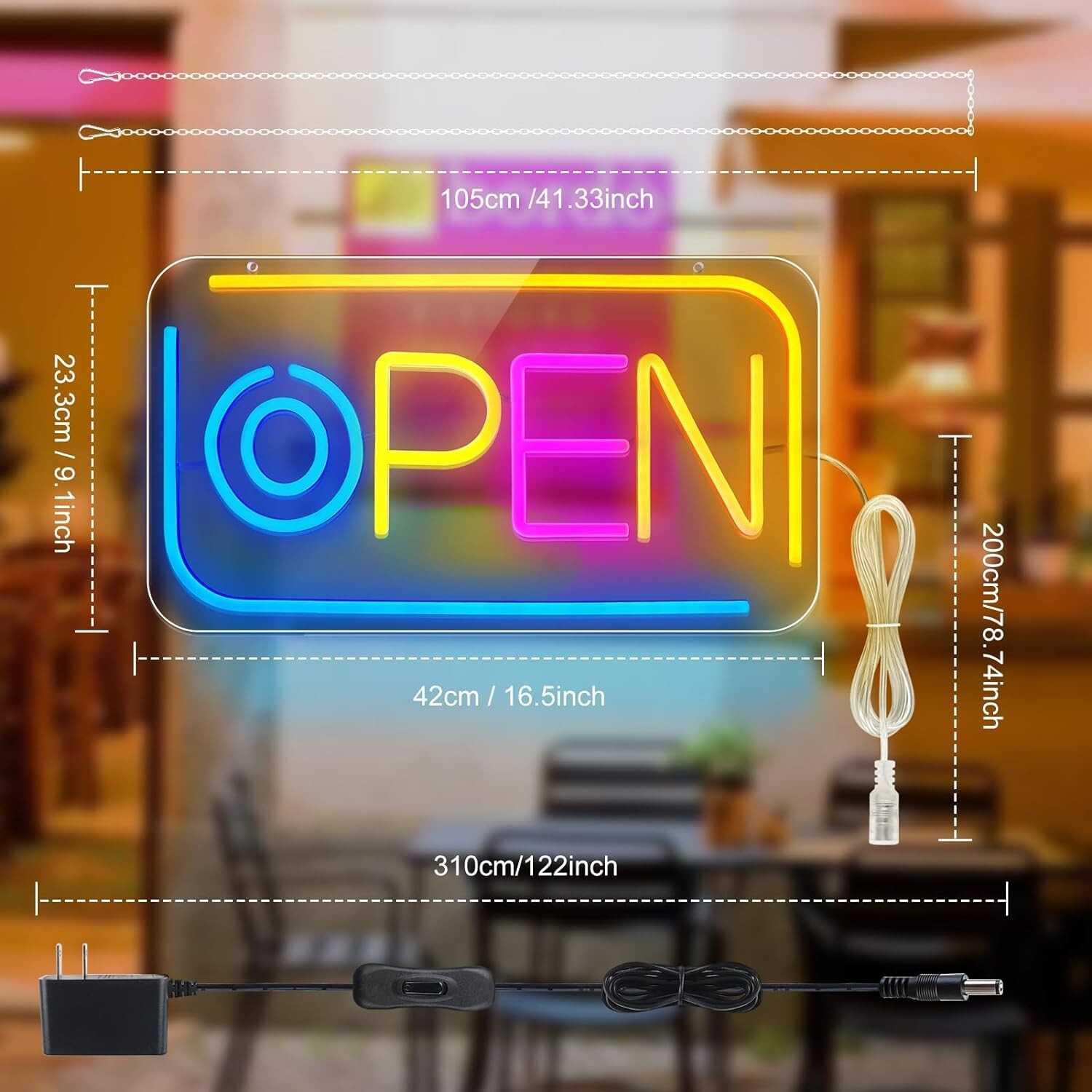 Colorful LED Neon Open Sign, 16.5&Prime;X 9&Prime; Super Bright Open Signs for Business, wit