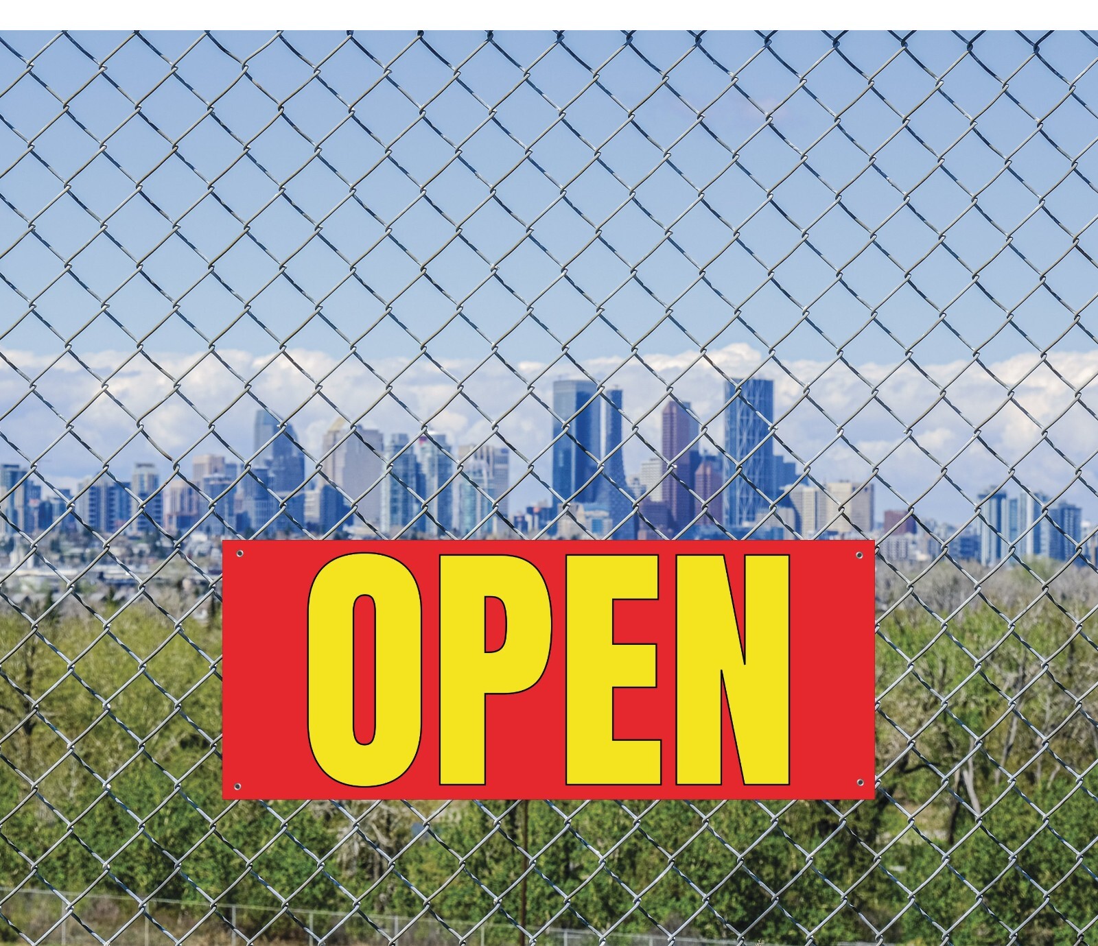 Open Banner 48×20 Inches Durable Material Easy Installation Bright Red