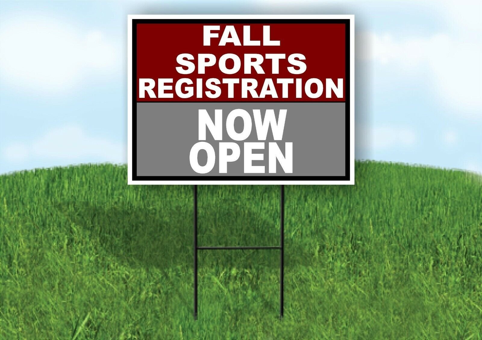 SPORTS REGISTRATION MAROON GRAY FALL Yard Sign with Stand LAWN SIGN
