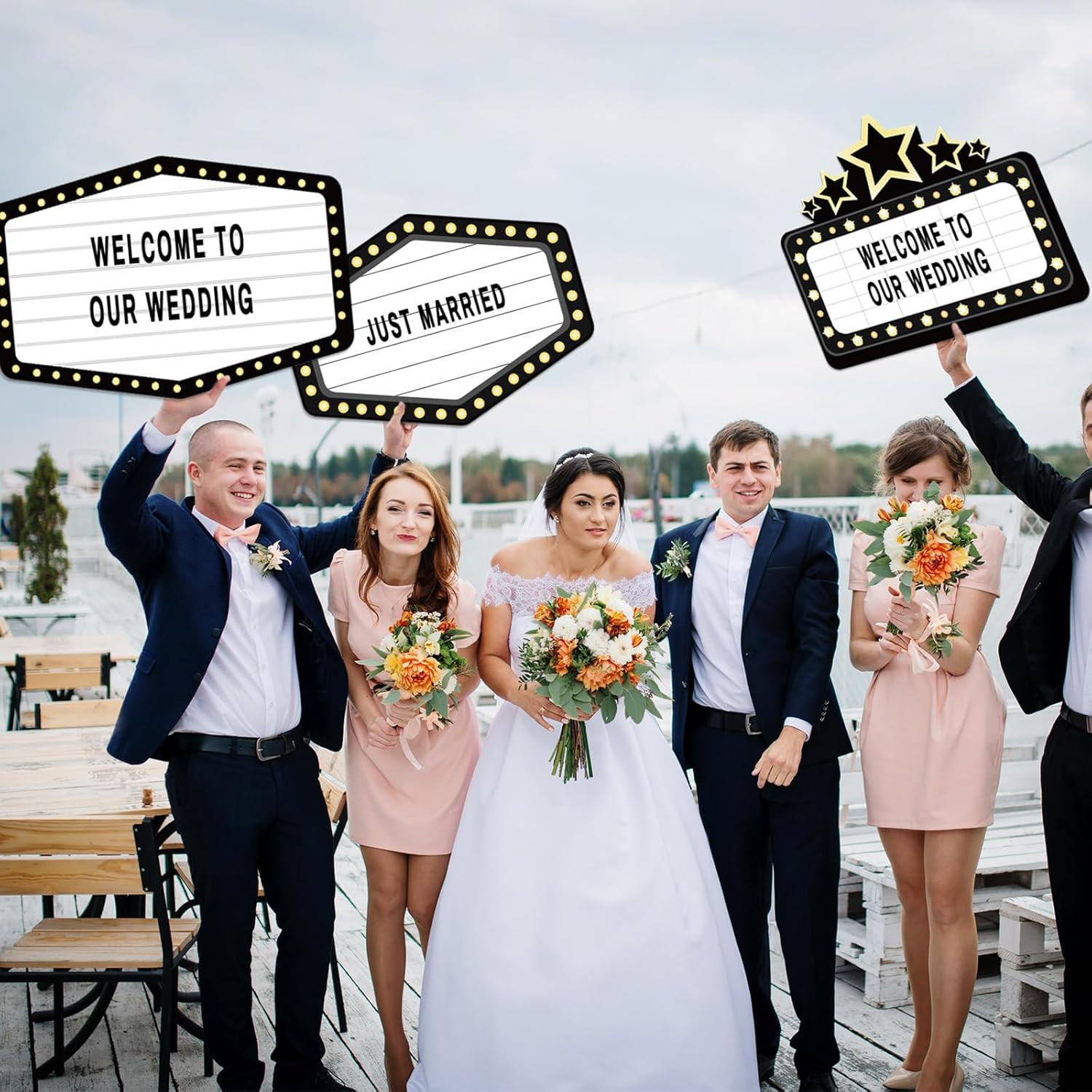 Wedding Bottle Service Sign Set – 6 Pack, 17.72 » x 12.8 », Black
