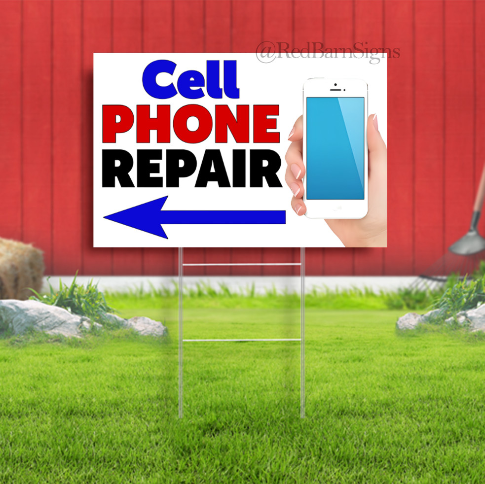 Cell Phone Repair (Left Arrow) Indoor Outdoor Yard Sign
