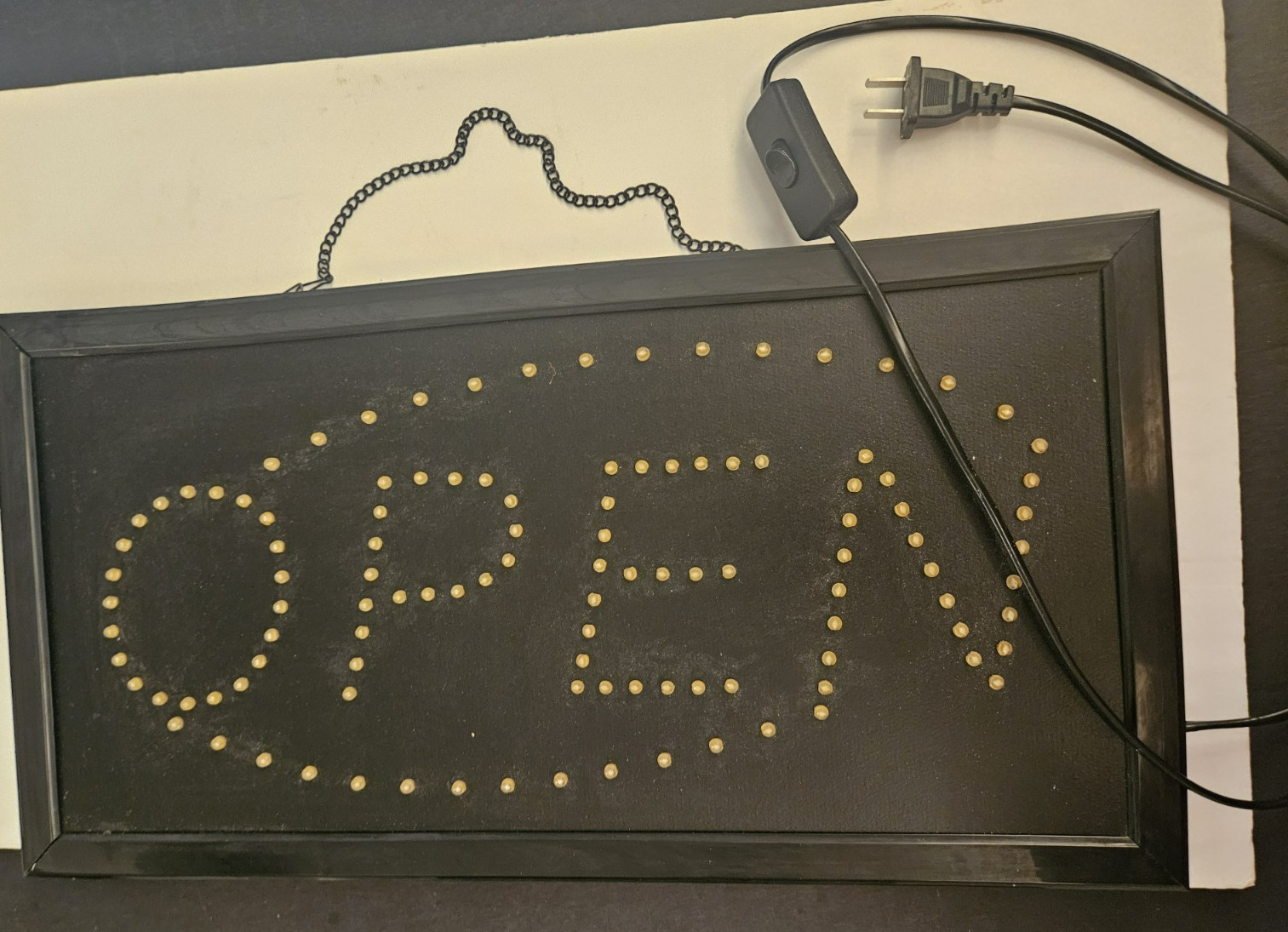 Black Frame w/Red & Blue LED Lights « OPEN » Sign 18.75&Prime;x10&Prime;w/Hanging Chain WORKS