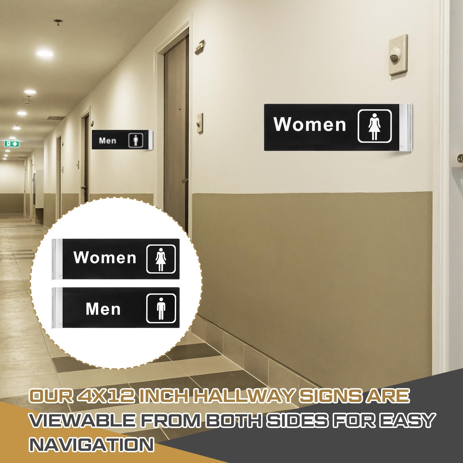 2 Pcs Men&rsquo;s and Women&rsquo;s Restroom Signs for Business Hallway Bathroom Door Signs,