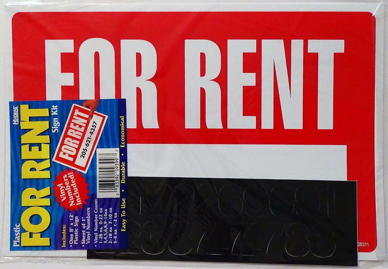 Headline Sign Plastic 8&Prime; x 12&Prime; For Rent Sign Kit with 81 Vinyl 1&Prime; Numbers NEW