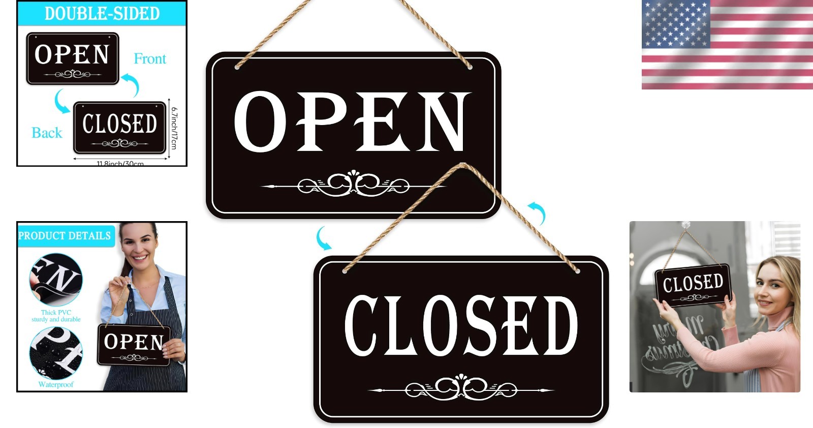 Classic Open & Closed Hanging Sign – 12×6.7 PVC for Restaurants & Shops