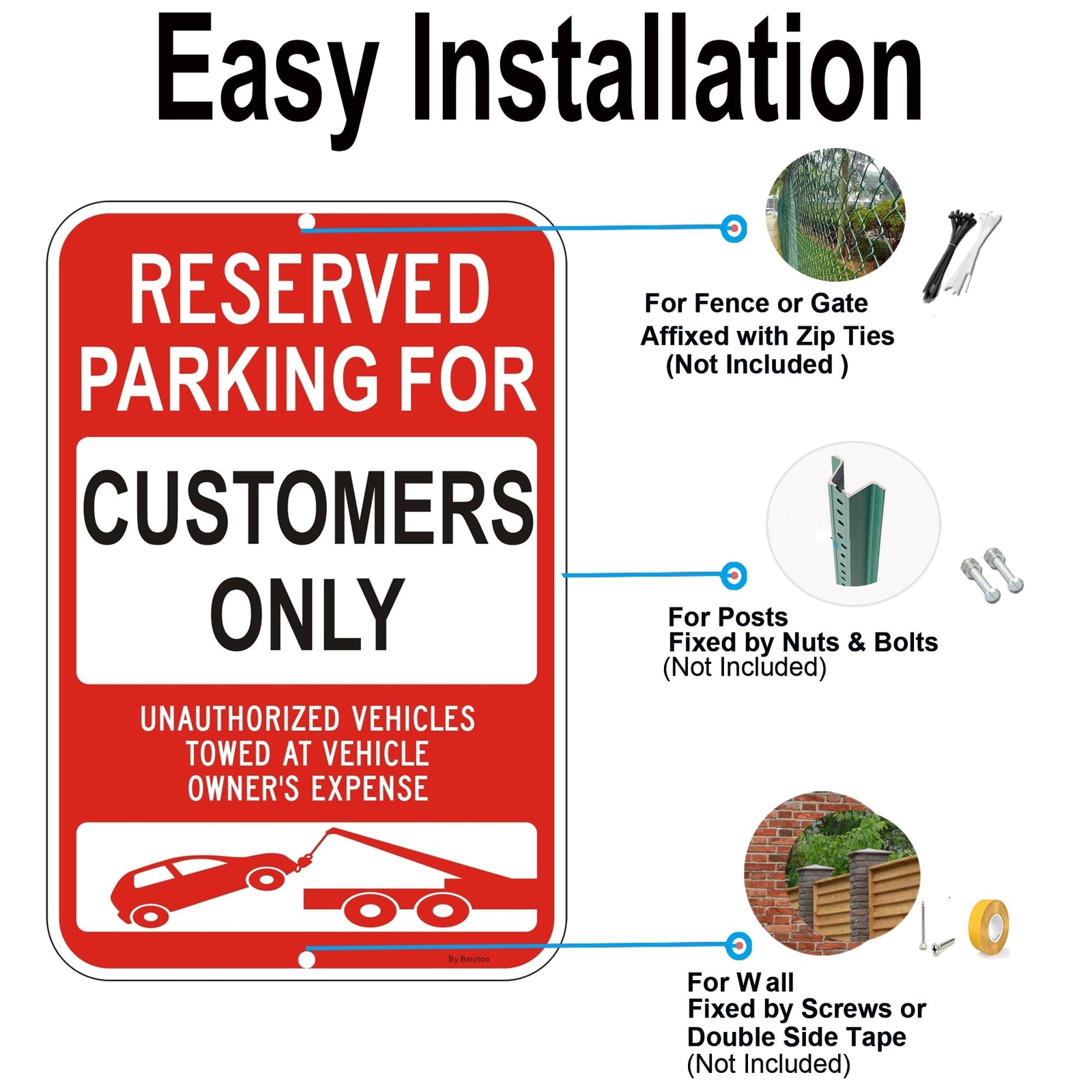 2 Pack Reserved Parking For Customers Only Sign, 18&Prime; x 12&Prime; Unauthorized Vehic…