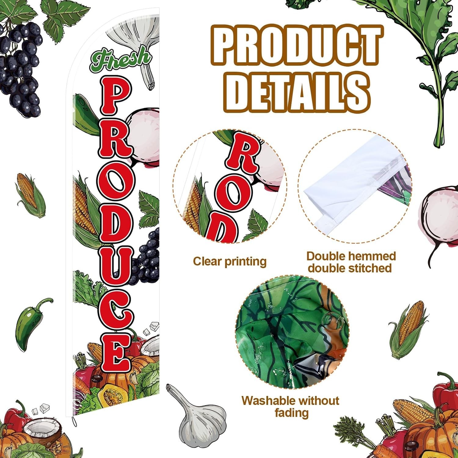 12 ft Fresh Produce Banner Flag – Perfect for Grocery Stores & Farmer Markets