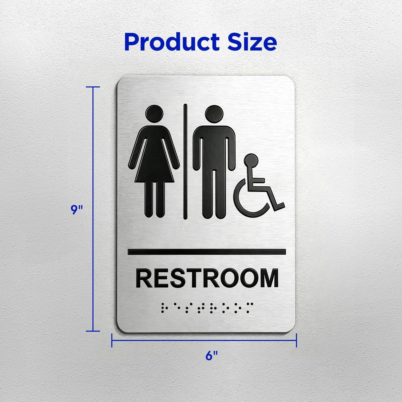Restroom Sign for Business, Brushed Aluminum ADA Compliant Braille Unisex Bat…