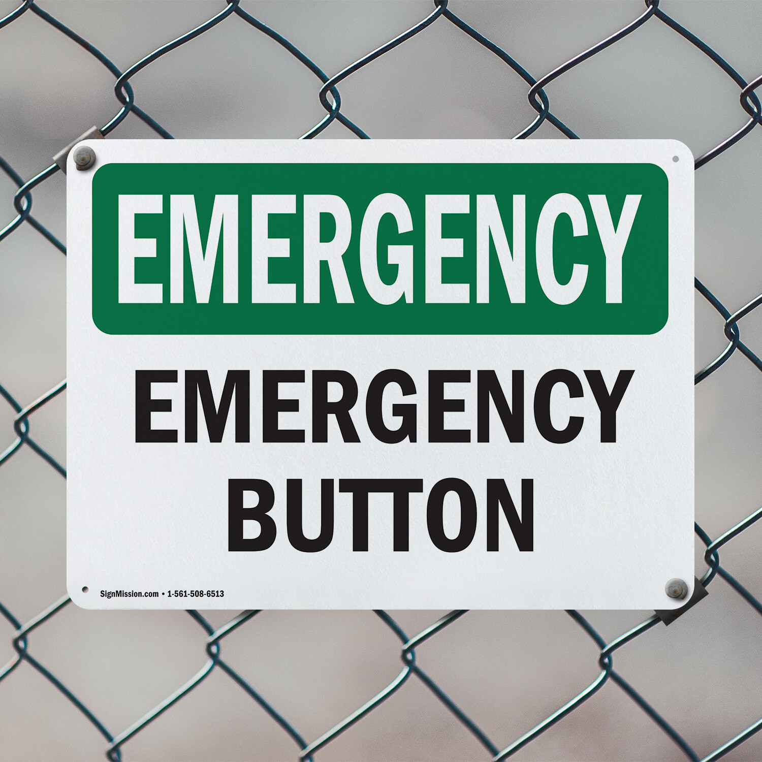(2 Pack) Button OSHA Emergency Sign Decal Metal Plastic