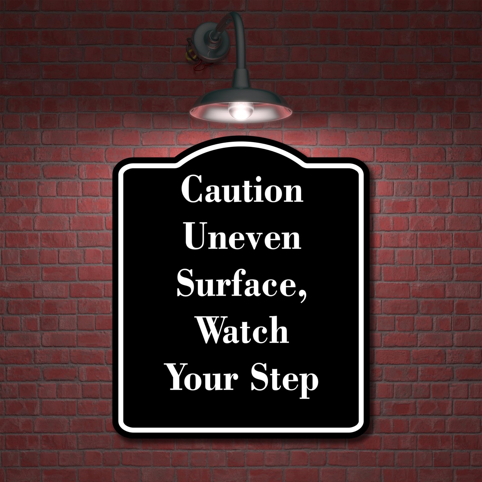 Caution Uneven Surface Watch Your Step Black Aluminum Composite Sign 8.5×10