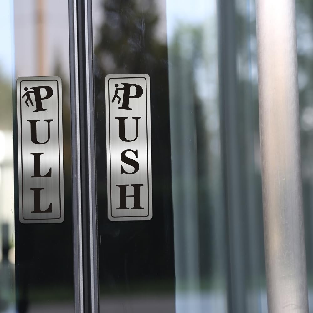 5.5×1.7in Funny Metal Stainless Steel push pull signs for door Self Adhesive