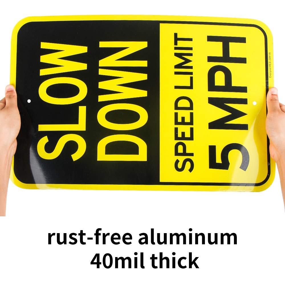 2 Pack 18×12 Inch Slow Down Speed Limit 5MPH Sign Heavy Duty Aluminum Metal Sign