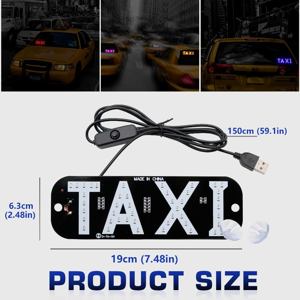 Juren 1pcs Taxi Sign Light USB On/Off Button, Bright Taxi LED Sign, Suction Cup