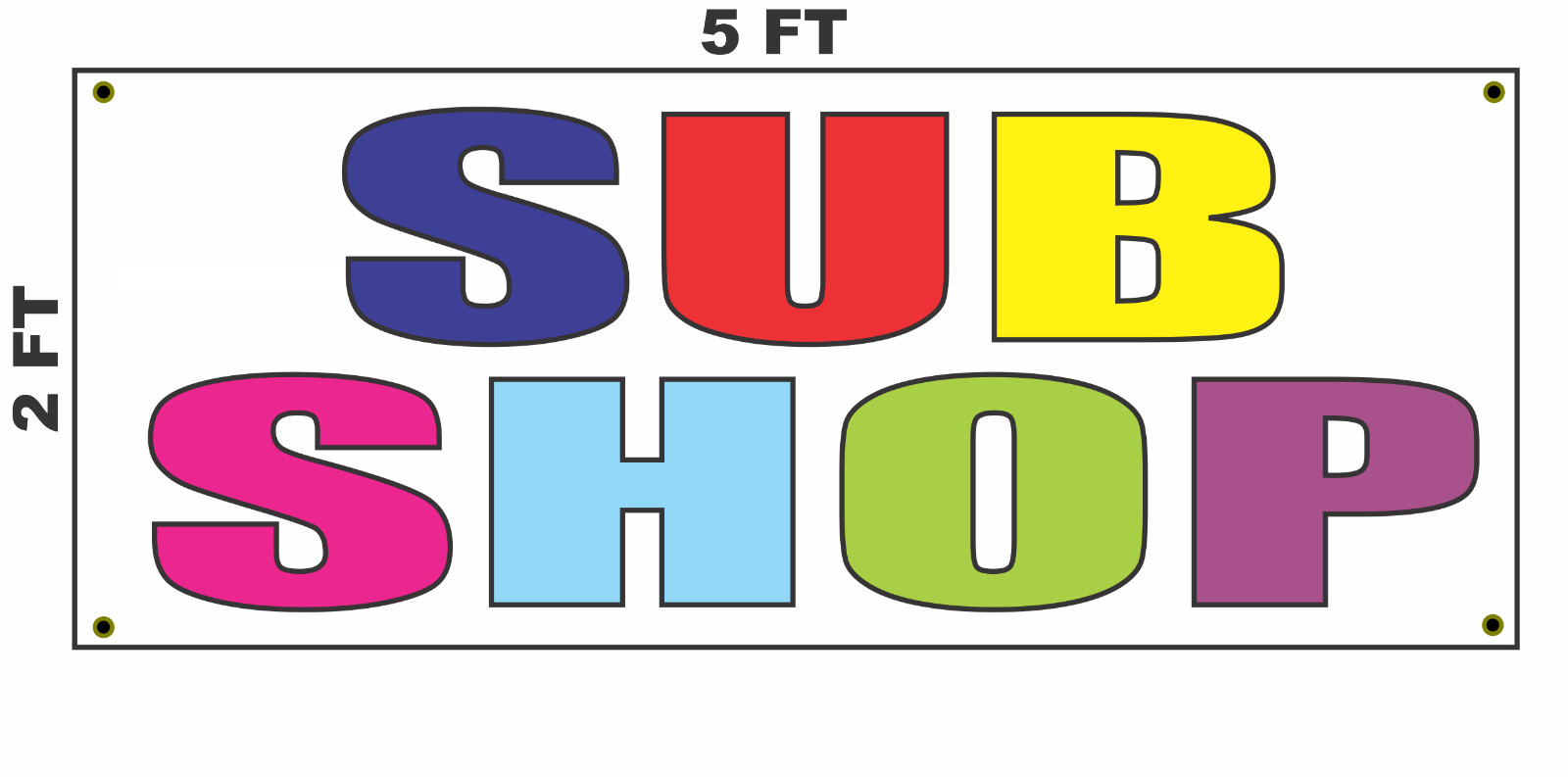SUB SHOP Multi-colored Banner Sign 2×5 for Submarine sandwich Hero or Grinder