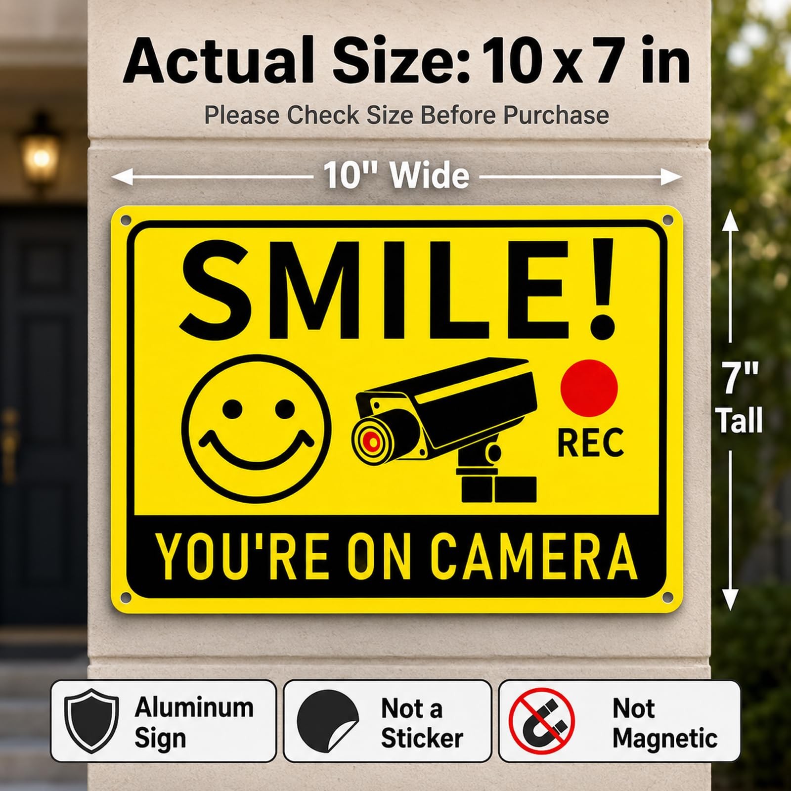 2 Pack Smile You&rsquo;re on Camera Signs – Video Surveillance Signs Outdoor, 10&Prime;x7…