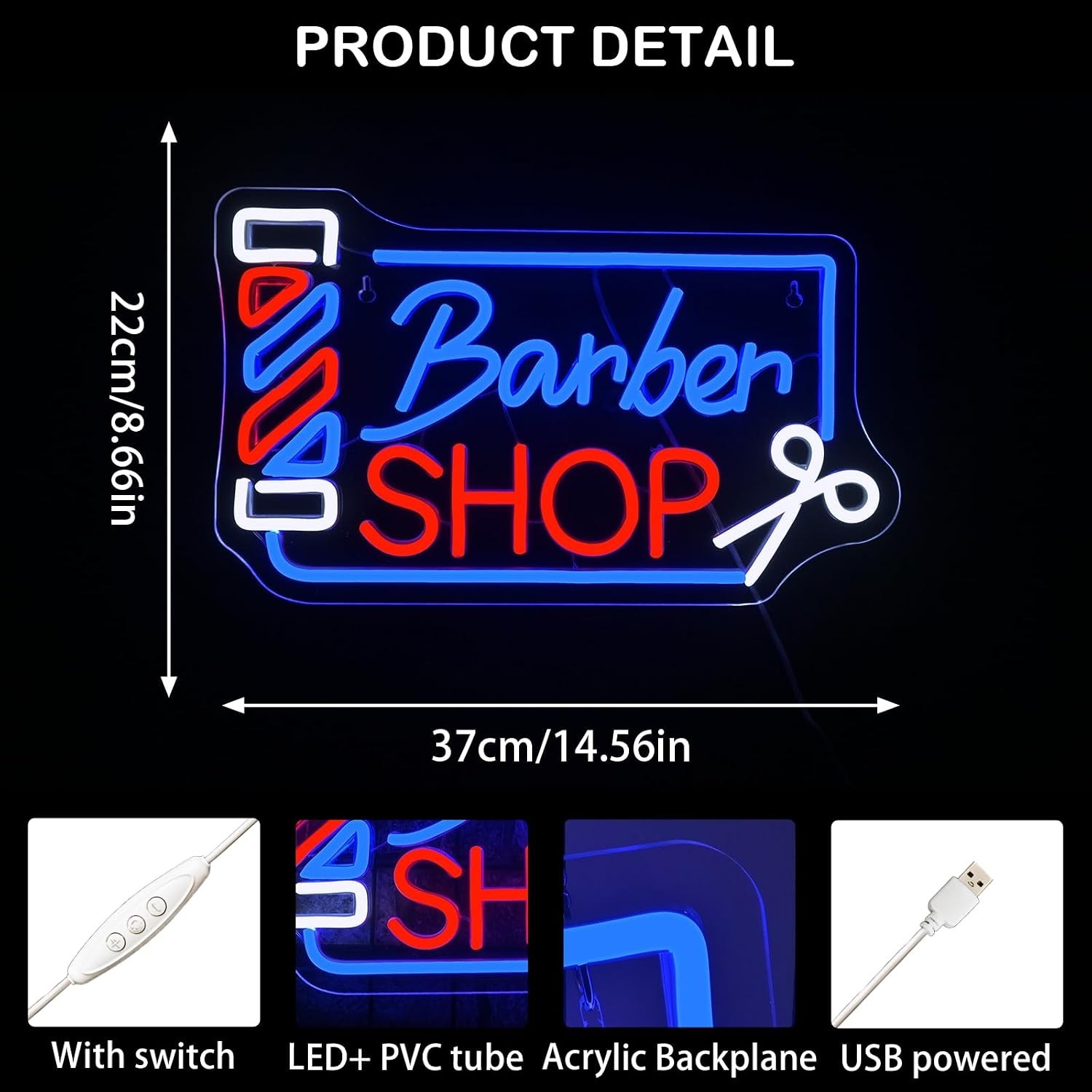 Barber Shop Neon Sign Barber Pole Led Signs for Wall Decor Salon Station Neon…