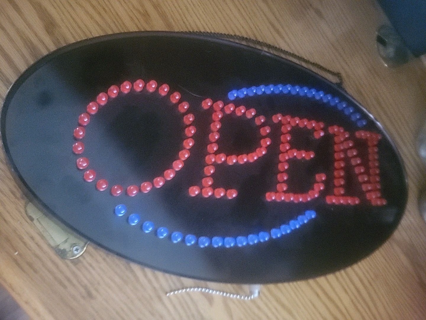 Vintage Used LED Electric Open Sign 21&Prime; x 13&Prime; Oval Shaped With Pull Chain