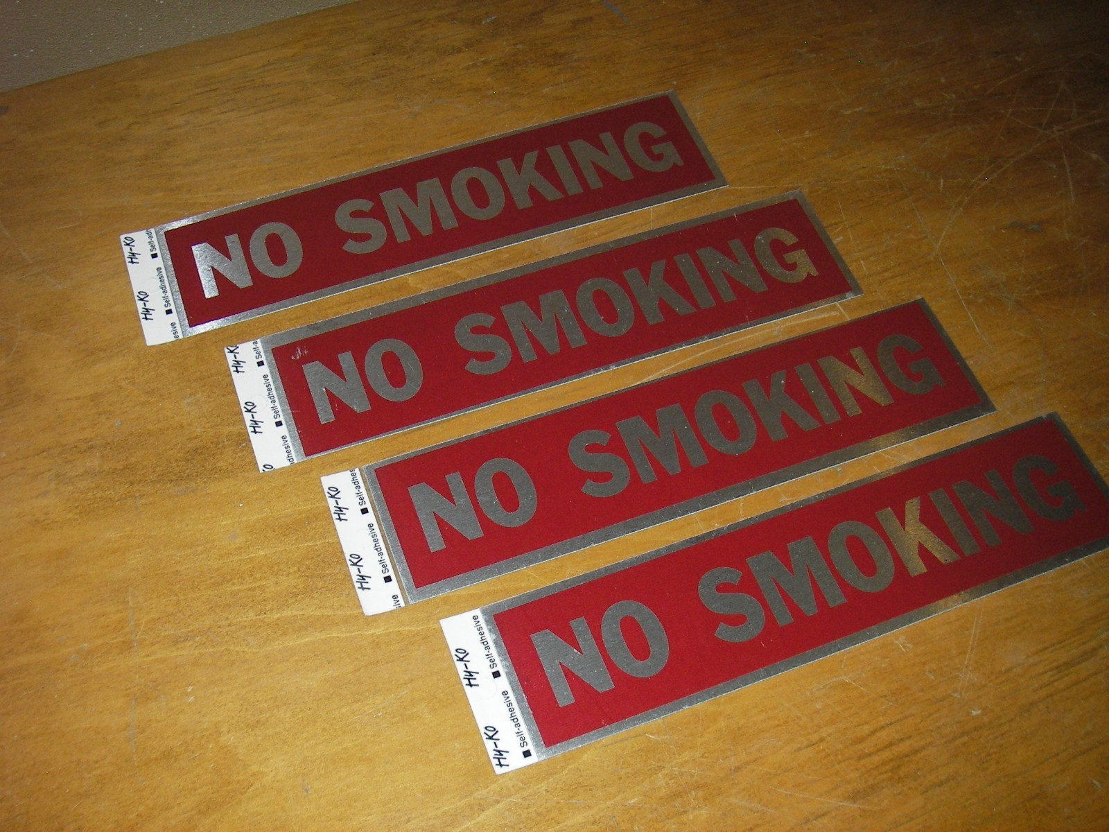 Lot-(4pcs): NO SMOKING SIGN Self Adhesive Aluminum Sticker 2&Prime; x 8&Prime;. HAZMAT.