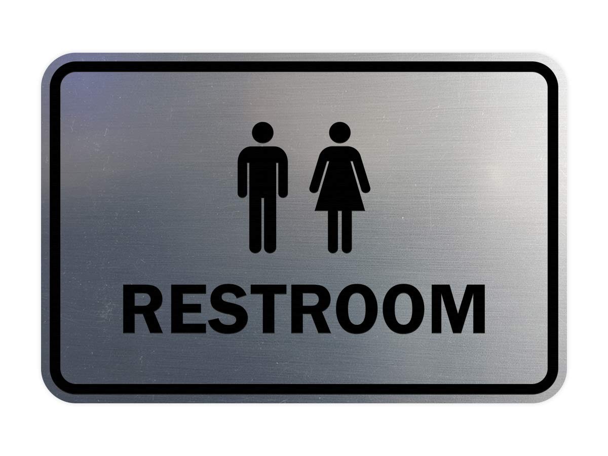1 PCS Medium Brushed Silver Classic Framed Unisex Restroom Sign Wall Mount
