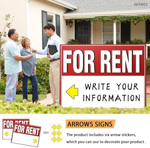 2 Pack For Rent Sign with Stakes, 17×13&Prime; Double-Sided Yard Sign – Extra Large Wr