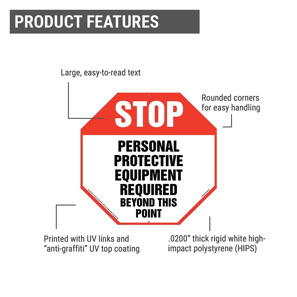 Stop Personal Protective Equipment Required Sign Plastic Indoor 12×12 Inch