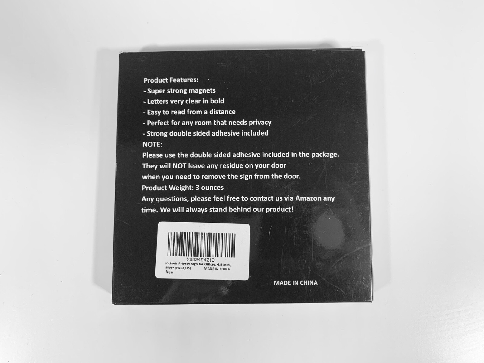 Kichwit Privacy Sign, 4 Messages, Square Shaped, 4.9 Inch, Silver