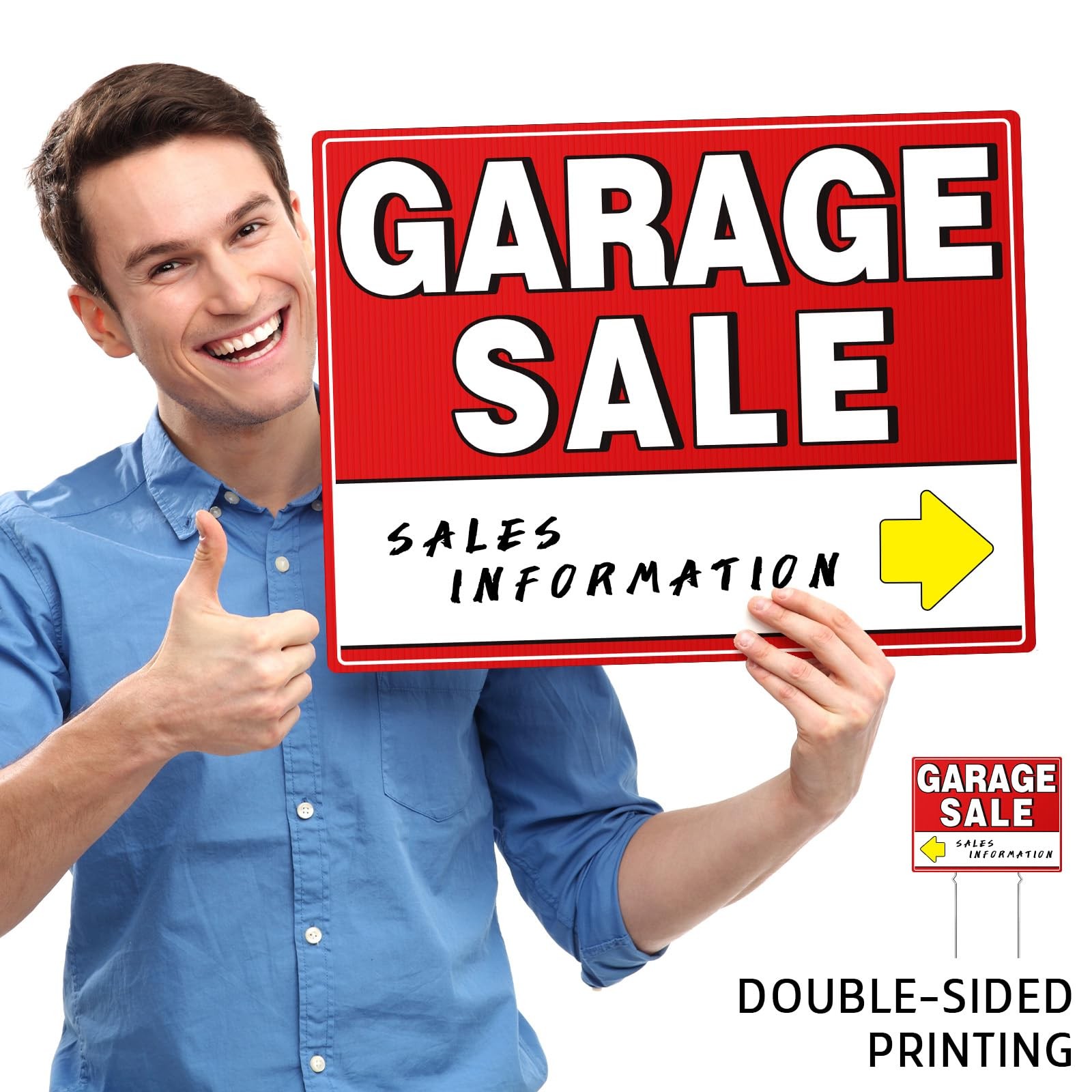 7 Pcs Garage Sale Sign With Metal Stakes, 17&Prime; x 13&Prime;, Double-Sided With 20 Dir…