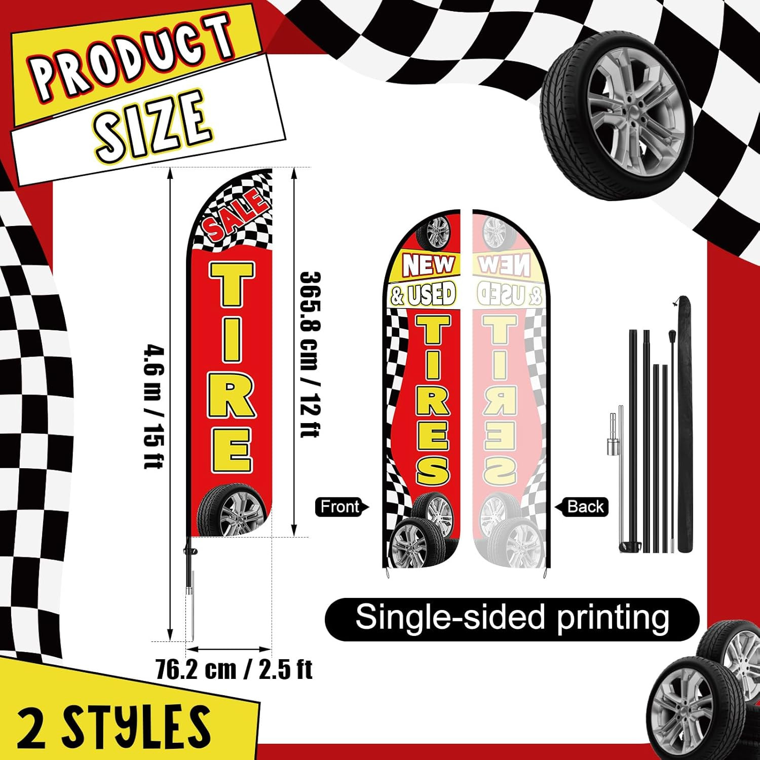 15ft Tire Sale Flags – 2 Pack Feather Banners for New & Used Tire Shops