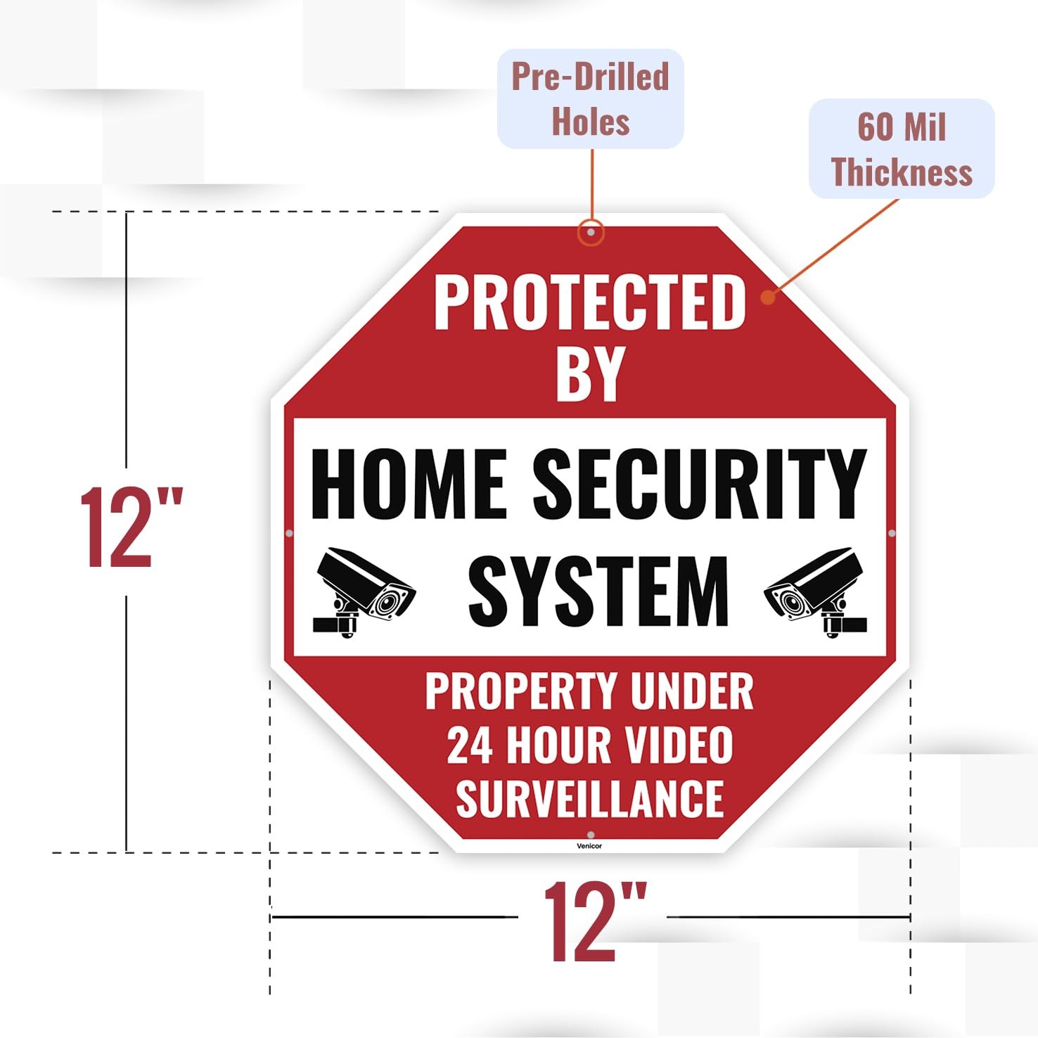 2 PCS 12×12 Inch Aluminum Protected By Home Security Monitoring Alarm Signs