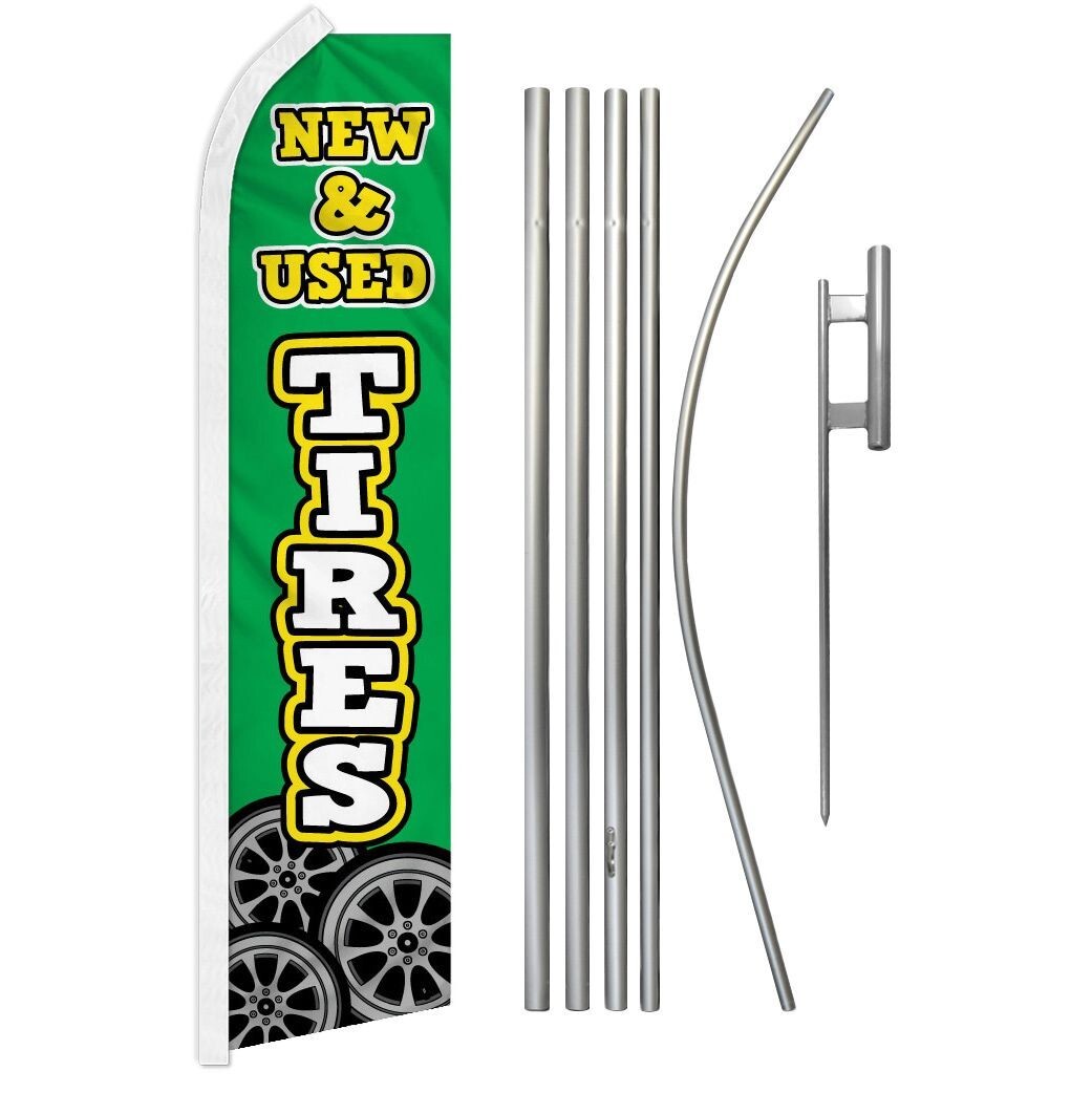 New & Used Tires Swooper Advertising Flag & Pole Kit