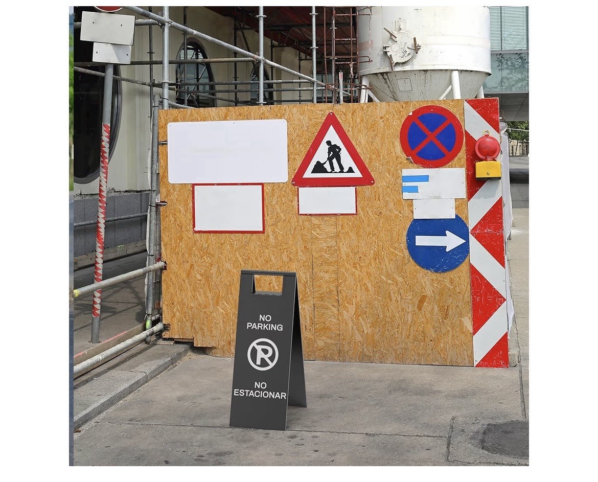 2 Pack No Parking Sign,Double Sided, Bilingual, Stainless Steel, Folding