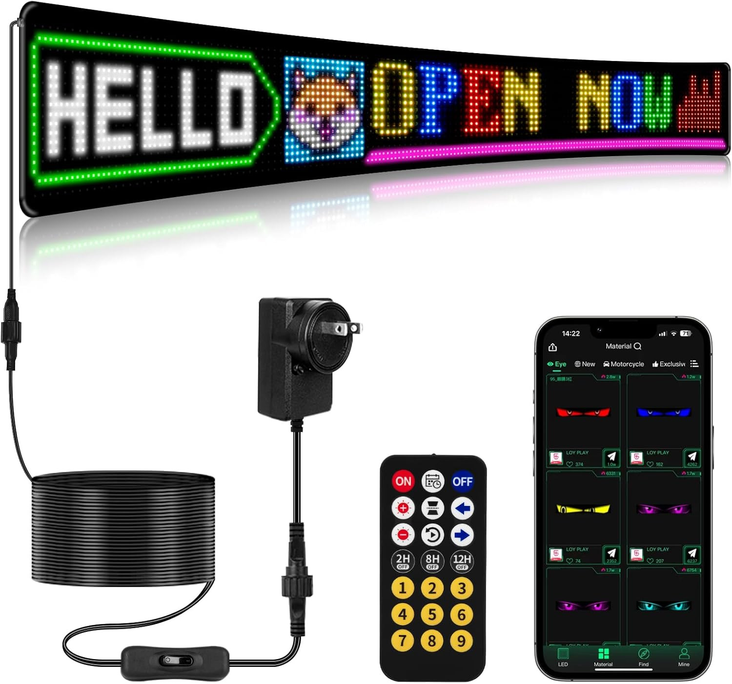 Large 52&Prime;*7.5&Prime; Programmable LED Sign with Remote & App Control for Businesses