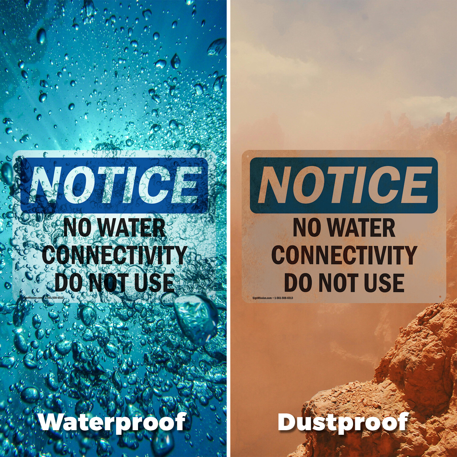 (2 Pack) No Water Connectivity Do Not Use OSHA Notice Sign Decal Metal Plastic