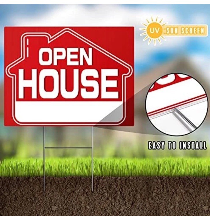 Open House Signs 5 Pack 16&Prime; x 12&Prime; Double-Sided Yard Signs with Metal H Stakes…