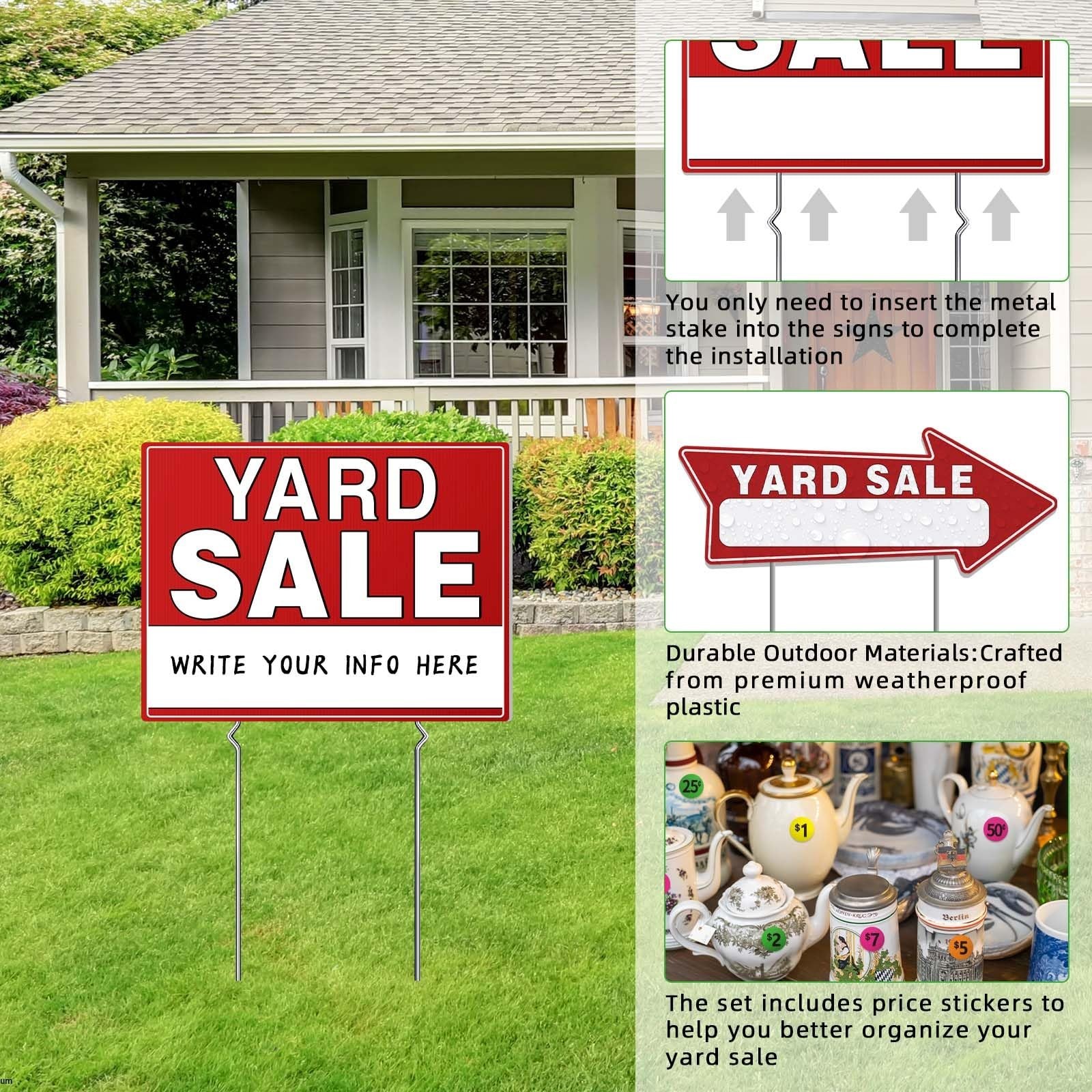 14pcs Yard Sale Signs 17&Prime;x13&Prime; Double-Sided with Metal Stake, Pricing & Direction