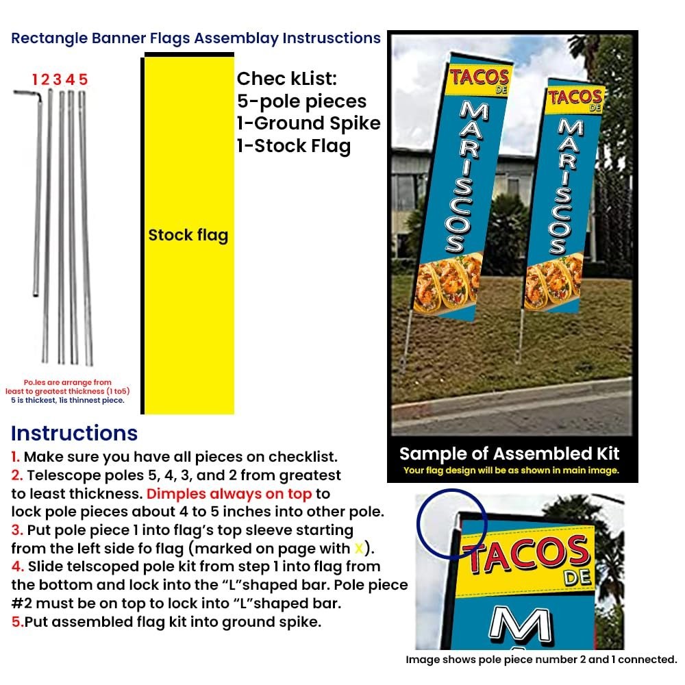 TACOS DE MARISCOS Seafood Spanish Rectangle Feather Banner Flag with 15FT…