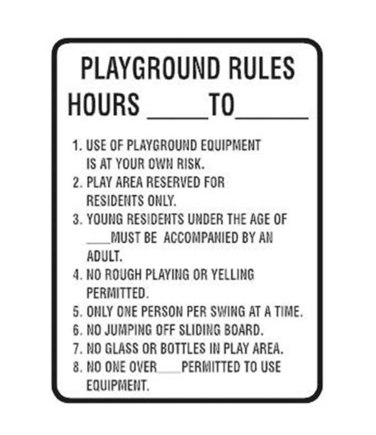 (2x) NEW 18&Prime; x 24&Prime; Playground Rules Sign Non-Reflective White & Black – 2 Signs