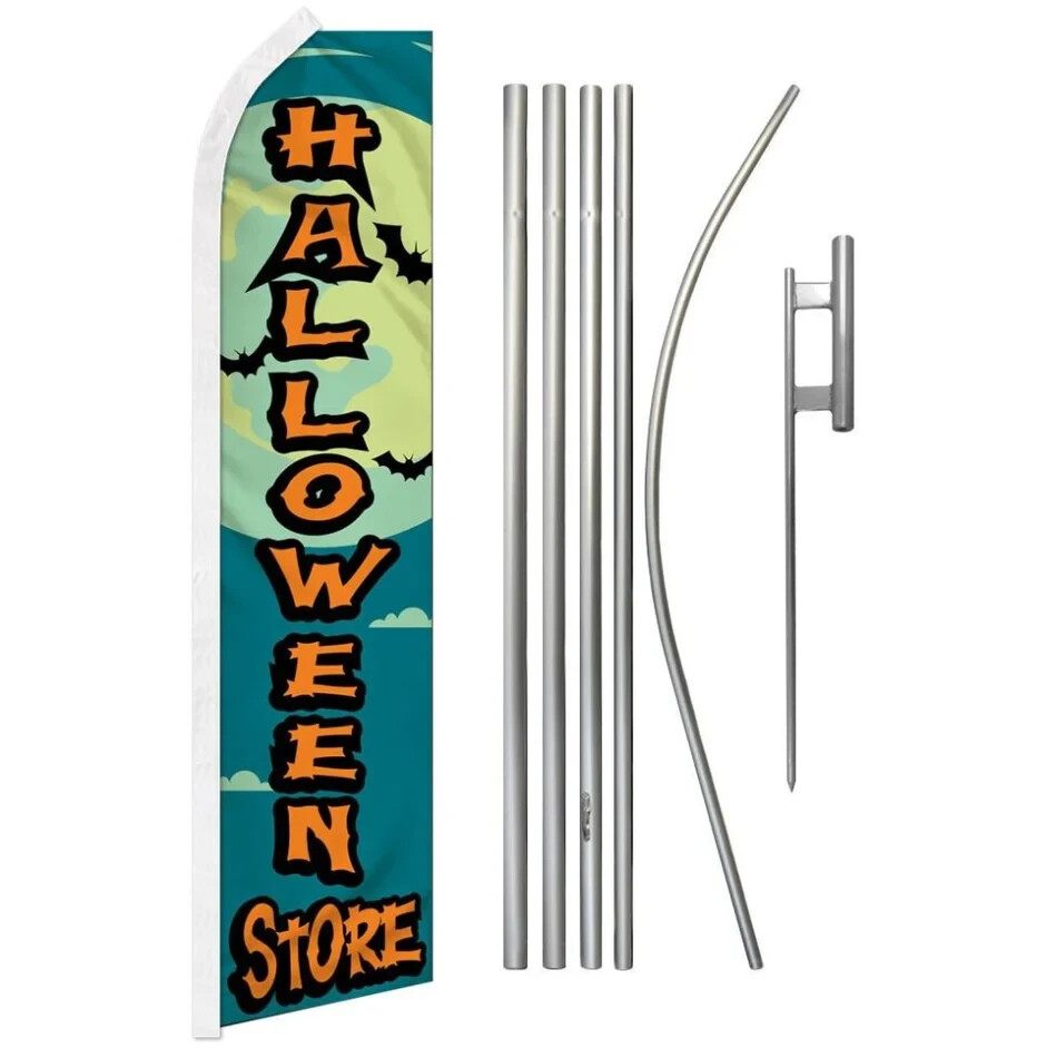 Haunted Halloween Store Sale Variation Swooper Advertising Banner Flag Pole Kits
