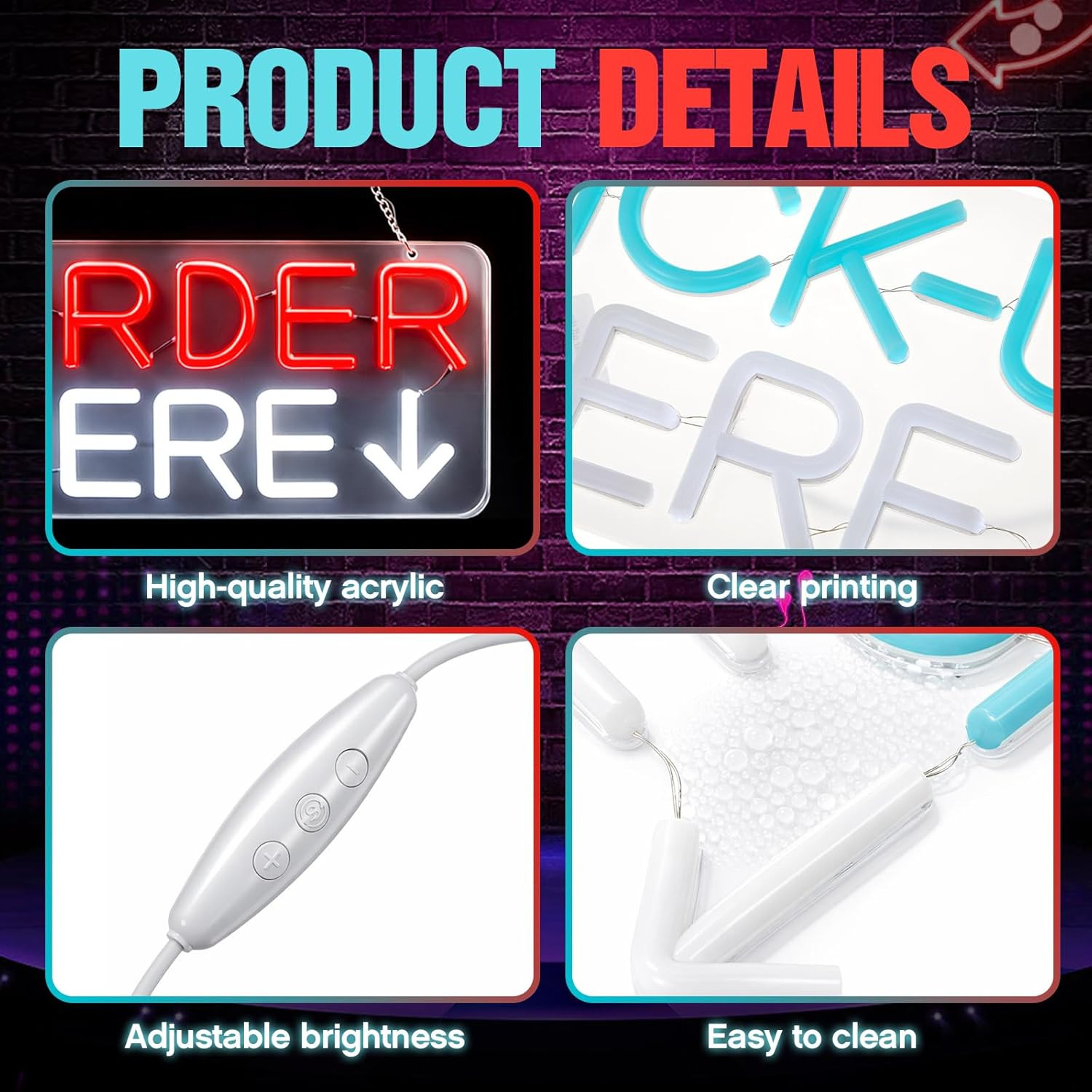 LED Order & Pick Up Here Signs – 2 Pack Neon Wall Decor for Business