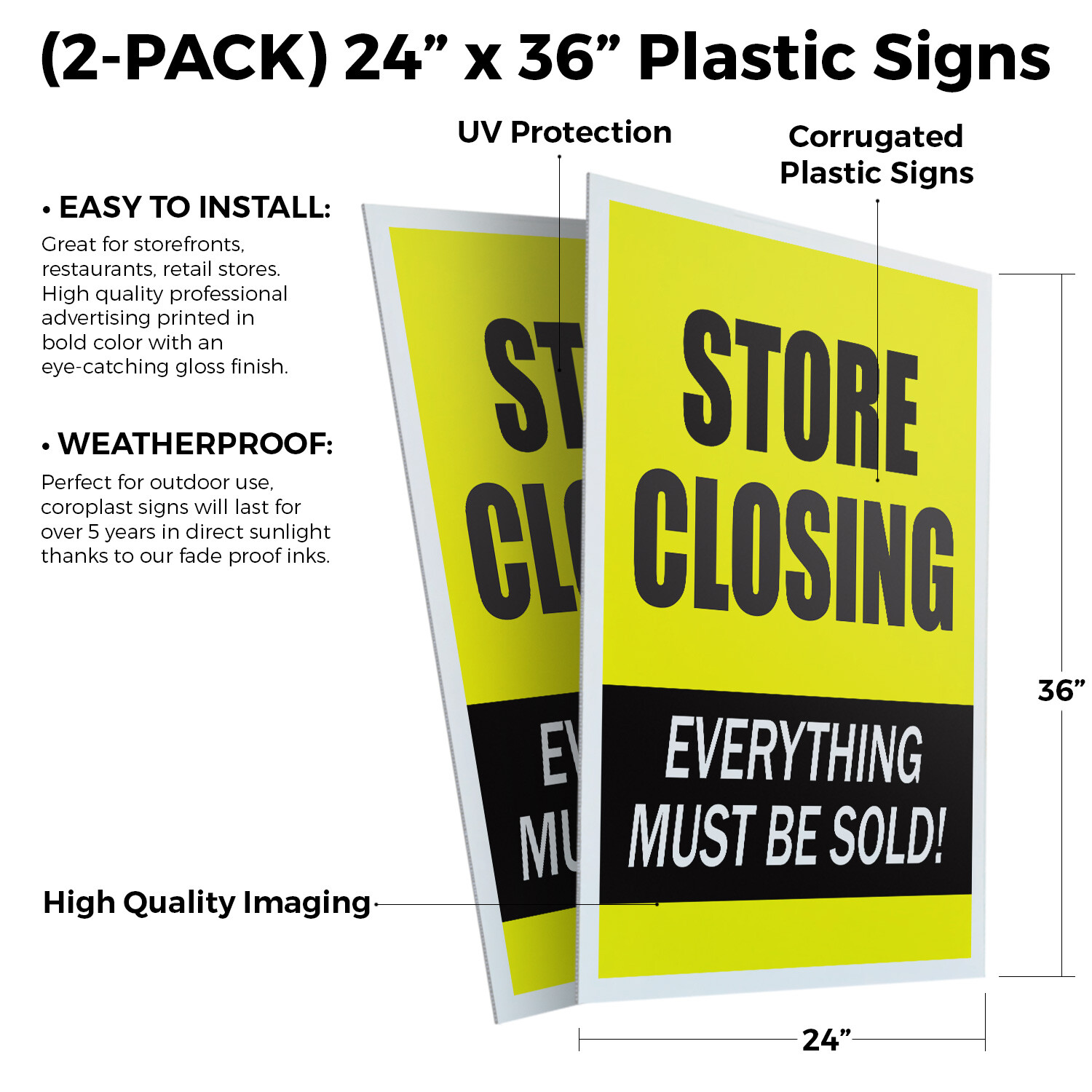 Store Closing 24&Prime; x 36&Prime; 2 Pack Of Store Sign Plastic Or Decal