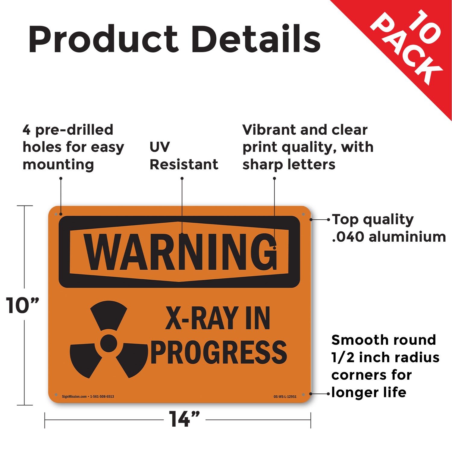 X-Ray In Progress With Symbol OSHA WARNING Sign Metal,, Decal 5 or 10 Pack